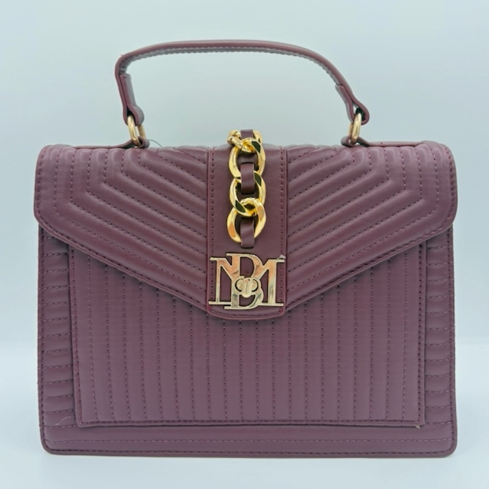 Badgley Mischka Mauve Quilted Top-Handle Crossbody with Gold Accents